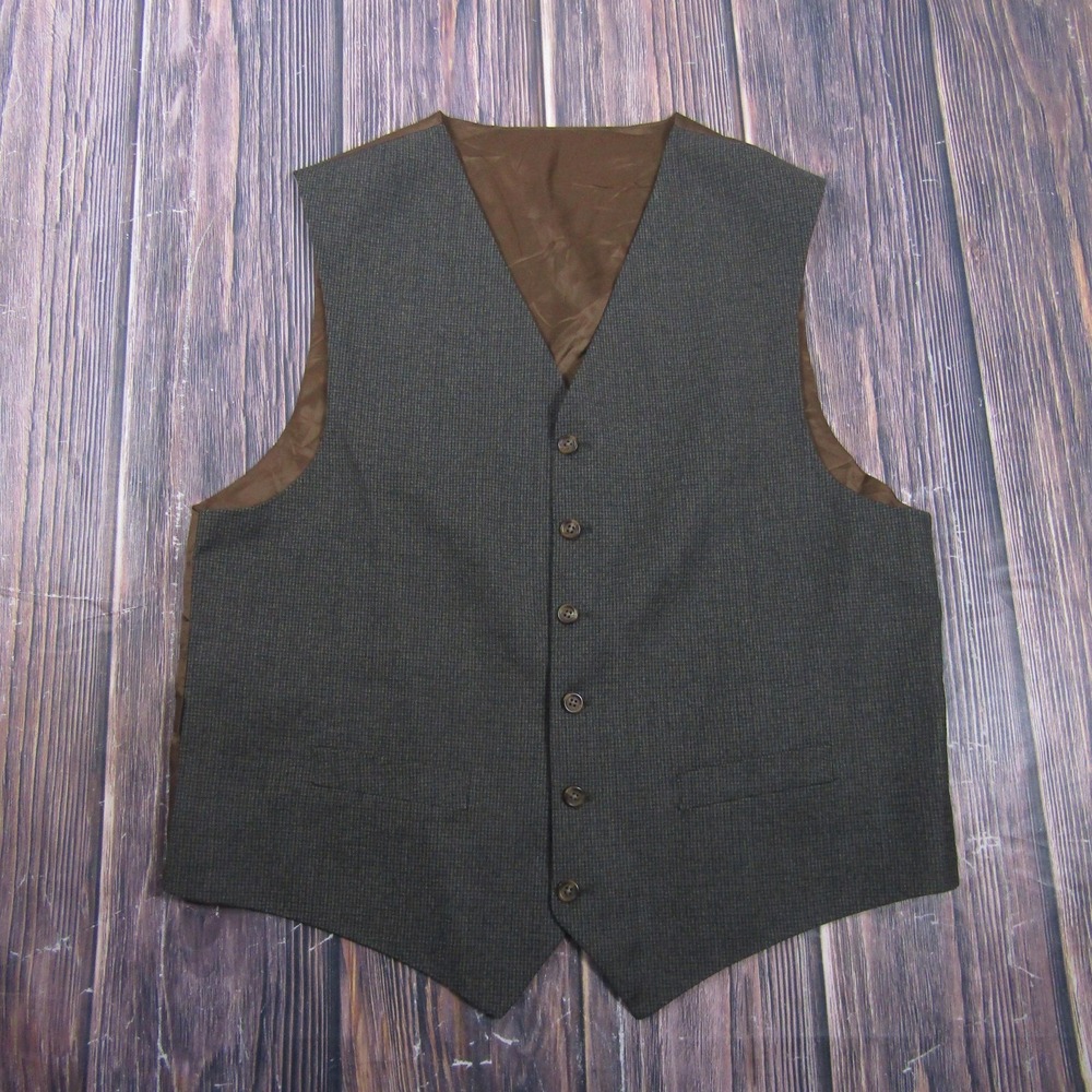 Suit Vest Mens L Gray Check Wool Tweed 3 Piece‎ Belted Formal Waistcoat Wedding